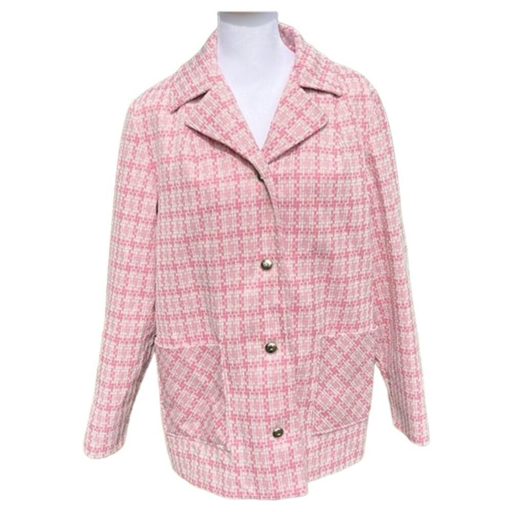 Vintage Pink and White 70’s Dutchmaid Polyester Plaid Jacket Size Large